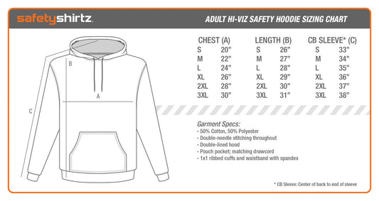 Adult Hoodie - Size Chart