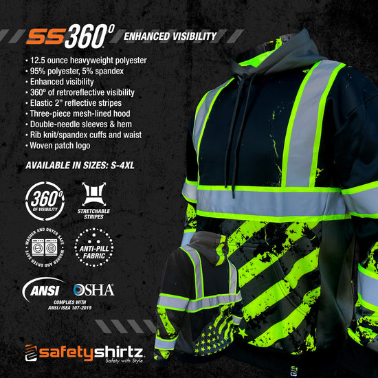 SS360º Stealth American Grit - Black - Type-O -  Reflective Safety Hoodie - Product Features