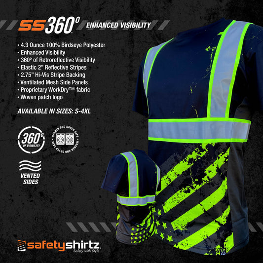 SS360º Stealth American Grit - Black - Enhanced Visibility - UPF 40 - Reflective Safety Shirt