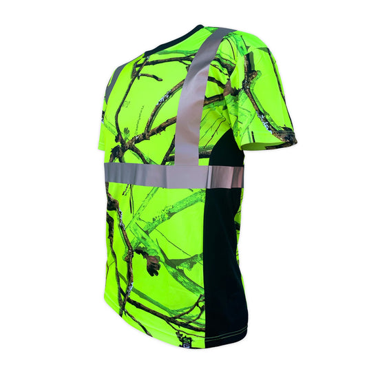 SS360° Backwoods Camo - Yellow (Safety Green) - Class 2 - Type-R - UPF 40 - Reflective Safety Shirt