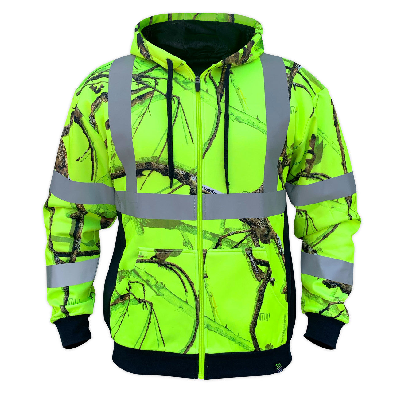 SS360° Backwoods Camo Zip-Up - Yellow - Class 3 - Type-R - Reflective Safety Hoodie