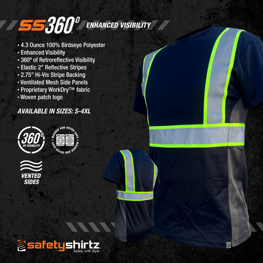 SS360º Stealth Basic Black - Enhanced Visibility - UPF 40 - Reflective Safety Shirt