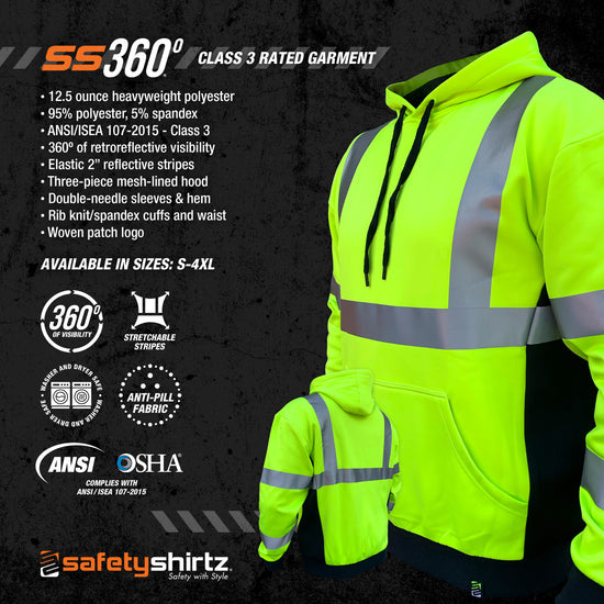 SS360 Basic - Yellow - Class 3 - Type-R - Reflective Safety Hoodie - Product Features