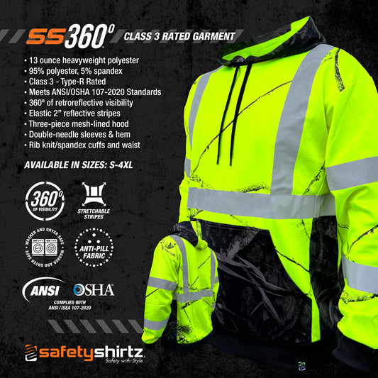 SS360º Daybreak Camo - Yellow - Class 3 - Type-R - Reflective Safety Hoodie