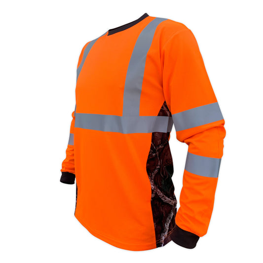 SS360º Deepwoods Camo Long Sleeve - Orange - Class 3 - Type-R - UPF 40 - Reflective Safety Shirt