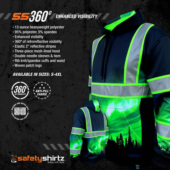 SS360º Northern Lights - Black - Type-O - Enhanced Visibility - Reflective Safety Hoodie