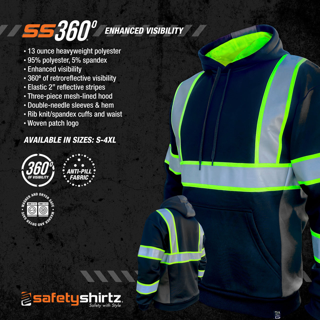 SS360º Stealth Basic - Black - Type-O - Reflective Safety Hoodie - Product Features