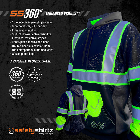 SS360º Stealth Topo - Black - Type-O - Enhanced Visibility - Reflective Safety Hoodie - Product Features