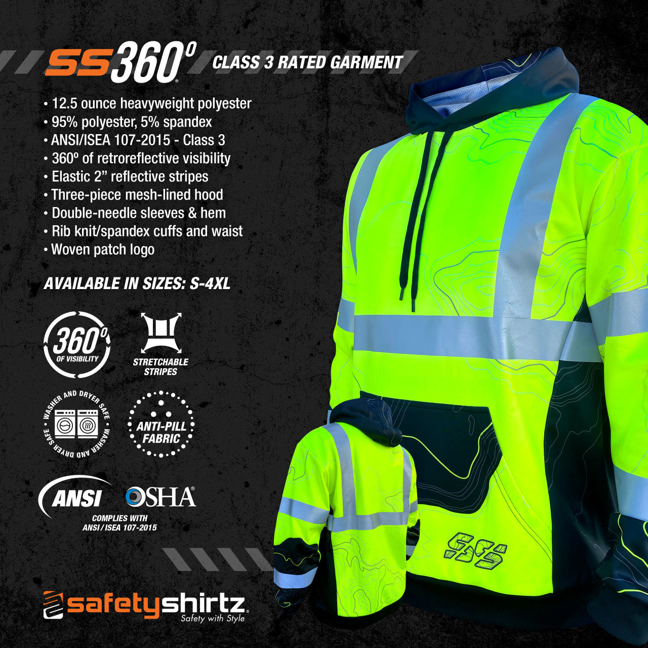 SS360º Topo - Yellow - Class 3 - Type-R Safety Hoodie - Product Features