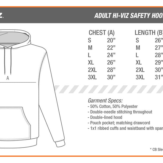 Sasquatch Safety Hoodie - Yellow/Dark Gray/Black - Size chart