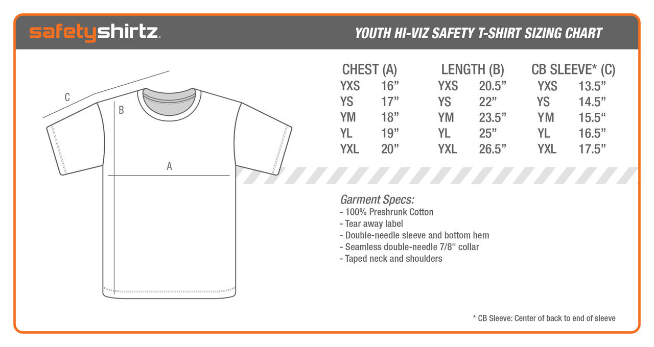 Youth Sasquatch Safety Shirt Size Chart