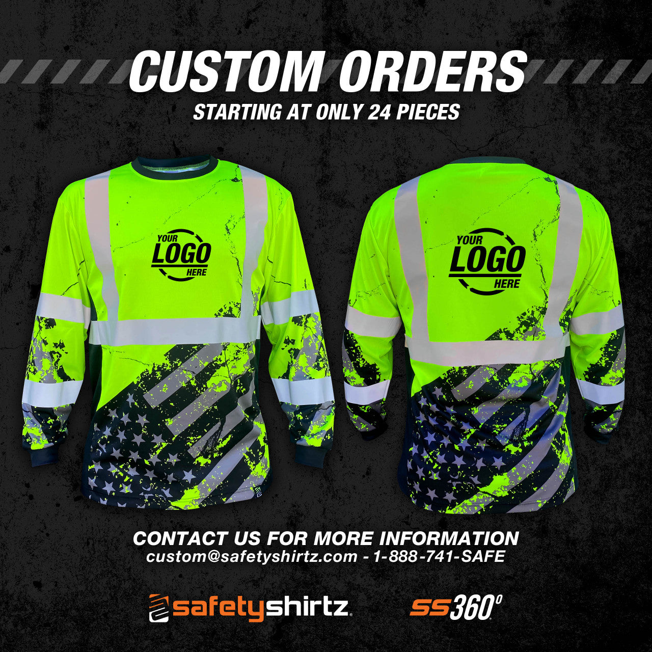 SS360º American Grit - Yellow - Class 3 - Type-R - UPF 40 - Reflective Long Sleeve Safety Shirt - Custom Orders