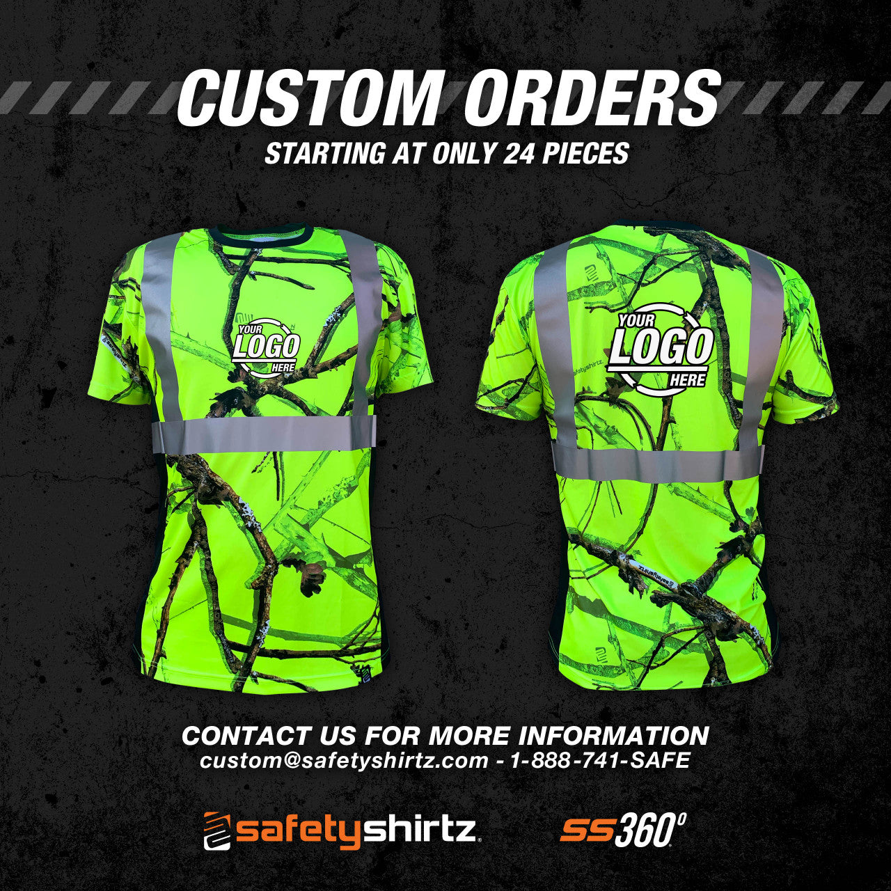 SS360° Backwoods Camo - Yellow (Safety Green) - Class 2 - Type-R - UPF 40 - Reflective Safety Shirt - Custom Orders
