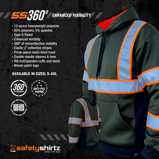 SS360º Basic - Military Green/Neon Orange - Enhanced Visibility - Reflective Safety Hoodie