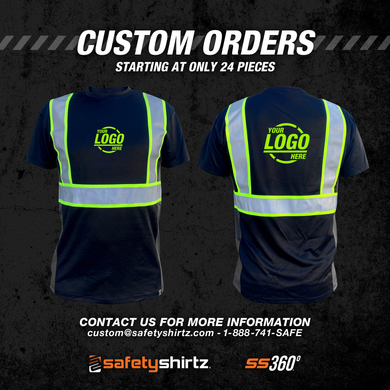 SS360º Stealth Basic Black - Type-O - UPF 40 - Reflective Safety Shirt - Custom Order