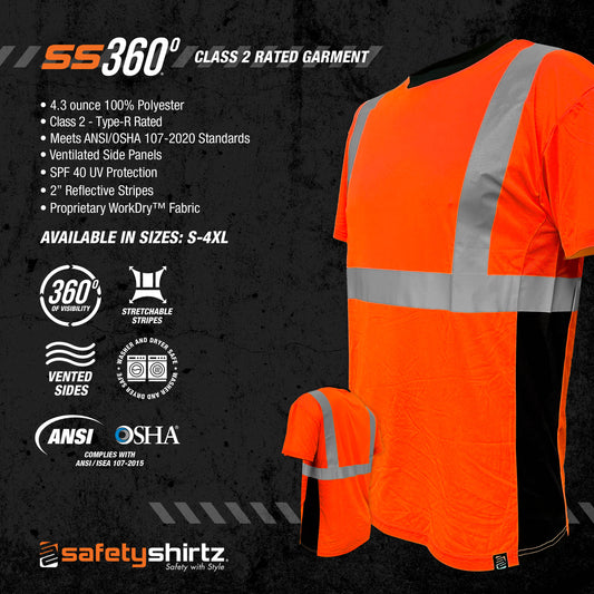 SS360º Basic - Orange - Class 2 - Type-R - UPF 40 - Reflective Safety Shirt