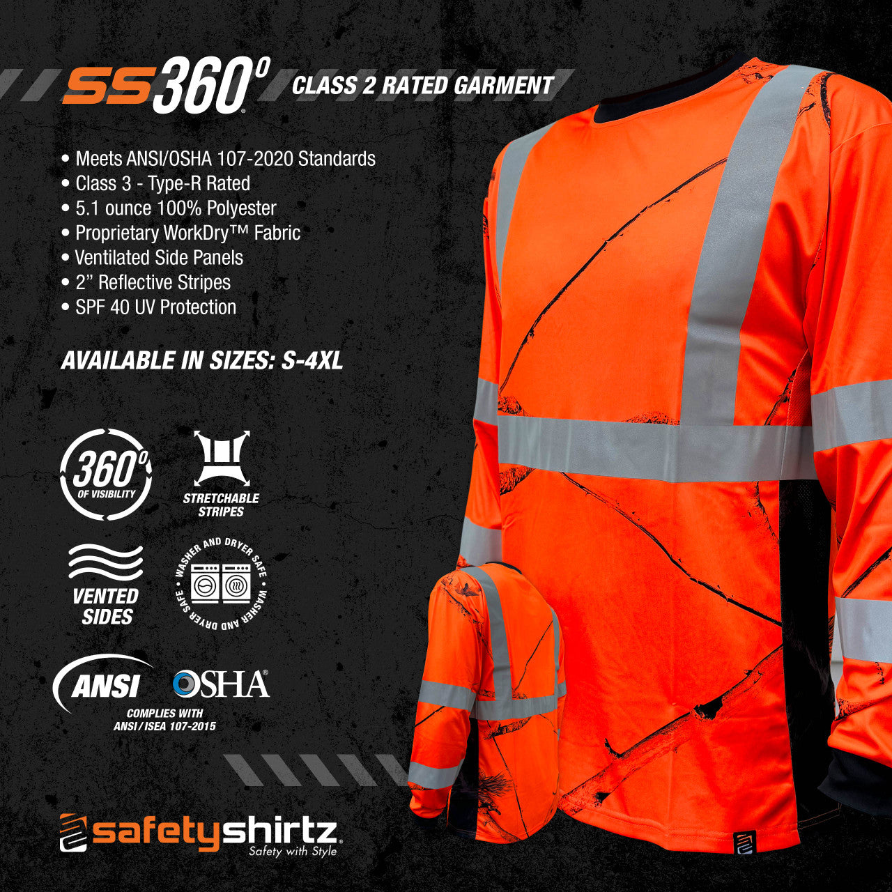 SS360º Daybreak - Orange - Class 3 - Type-R - Reflective Safety Long Sleeve Tee