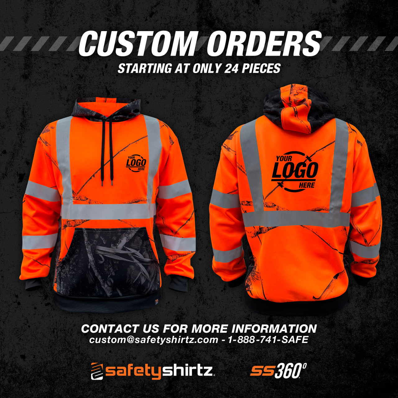 SS360º Daybreak Camo - Orange - Class 3 - Type-R - Reflective Safety Hoodie