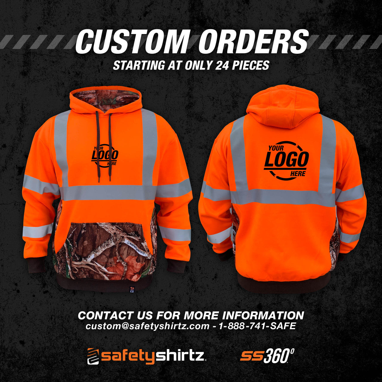SS360º Deepwood Camo - Orange - Class 3 - Type-R - Reflective Safety Hoodie - Custom Orders