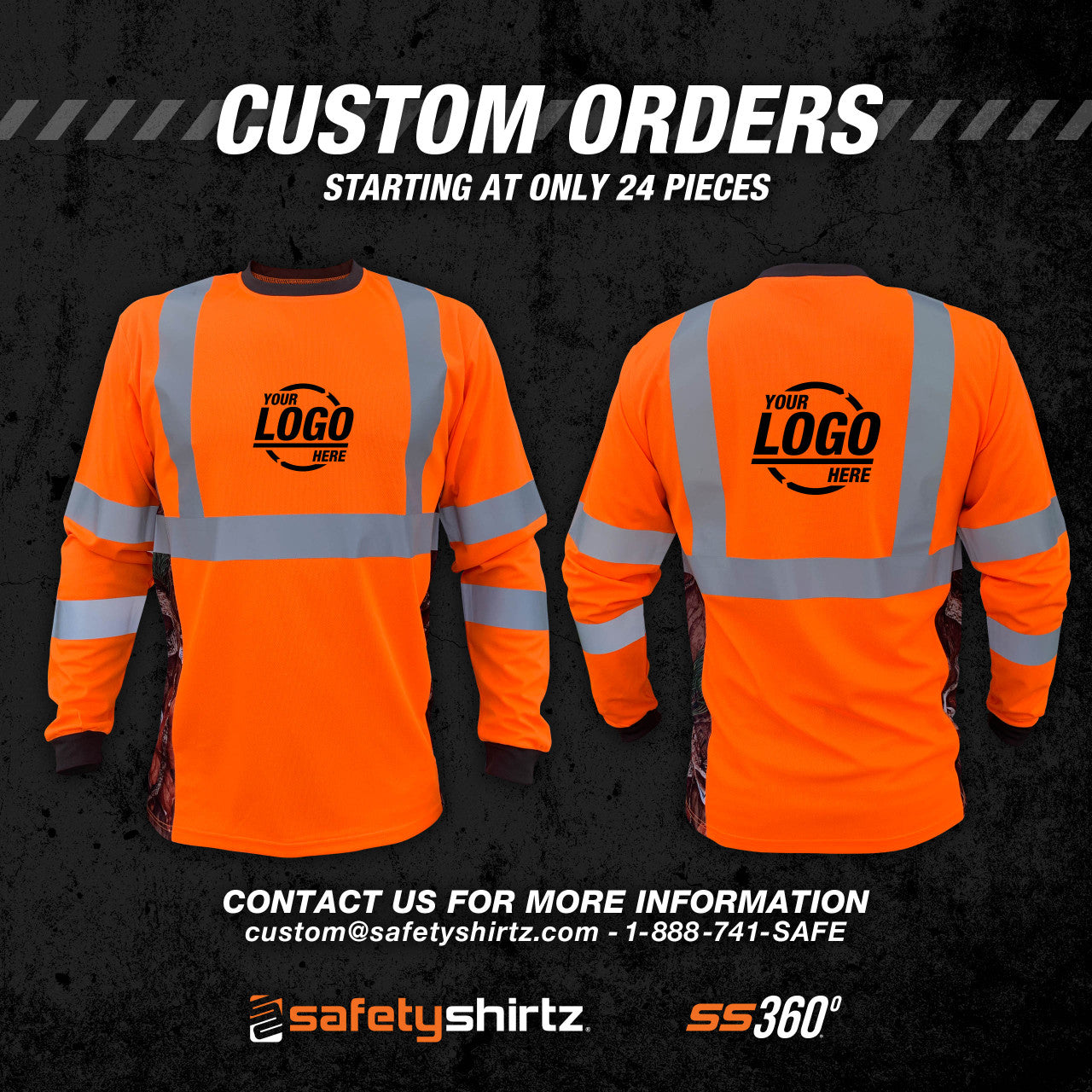 SS360º Deepwoods Camo Long Sleeve - Orange - Class 3 - Type-R - UPF 40 - Reflective Safety Shirt - Custom Orders