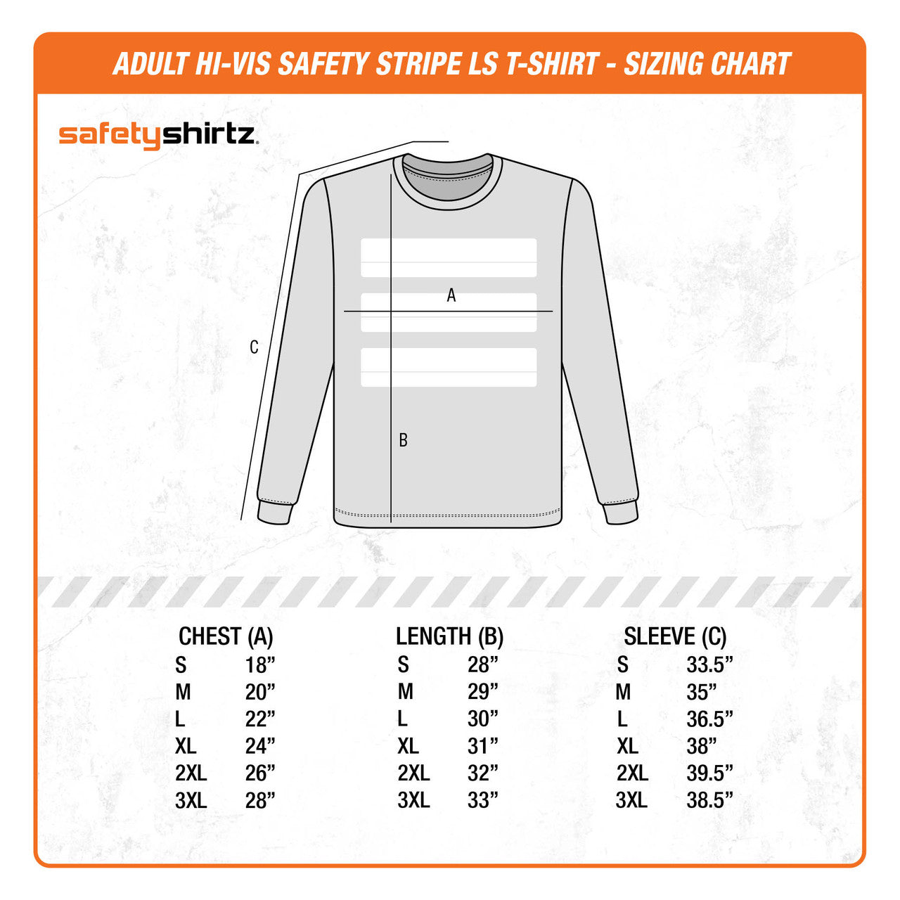 Adult Long Sleeve Tee - Size Chart
