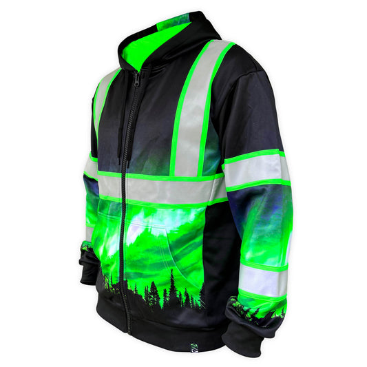 SS360º Northern Lights Zip-Up - Black - Enhanced Visibility - Reflective Safety Hoodie