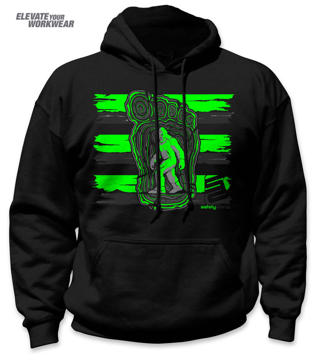 Bigfoot Hi-Vis Safety Stripe Hoodie - Neon Green/Reflective/Black