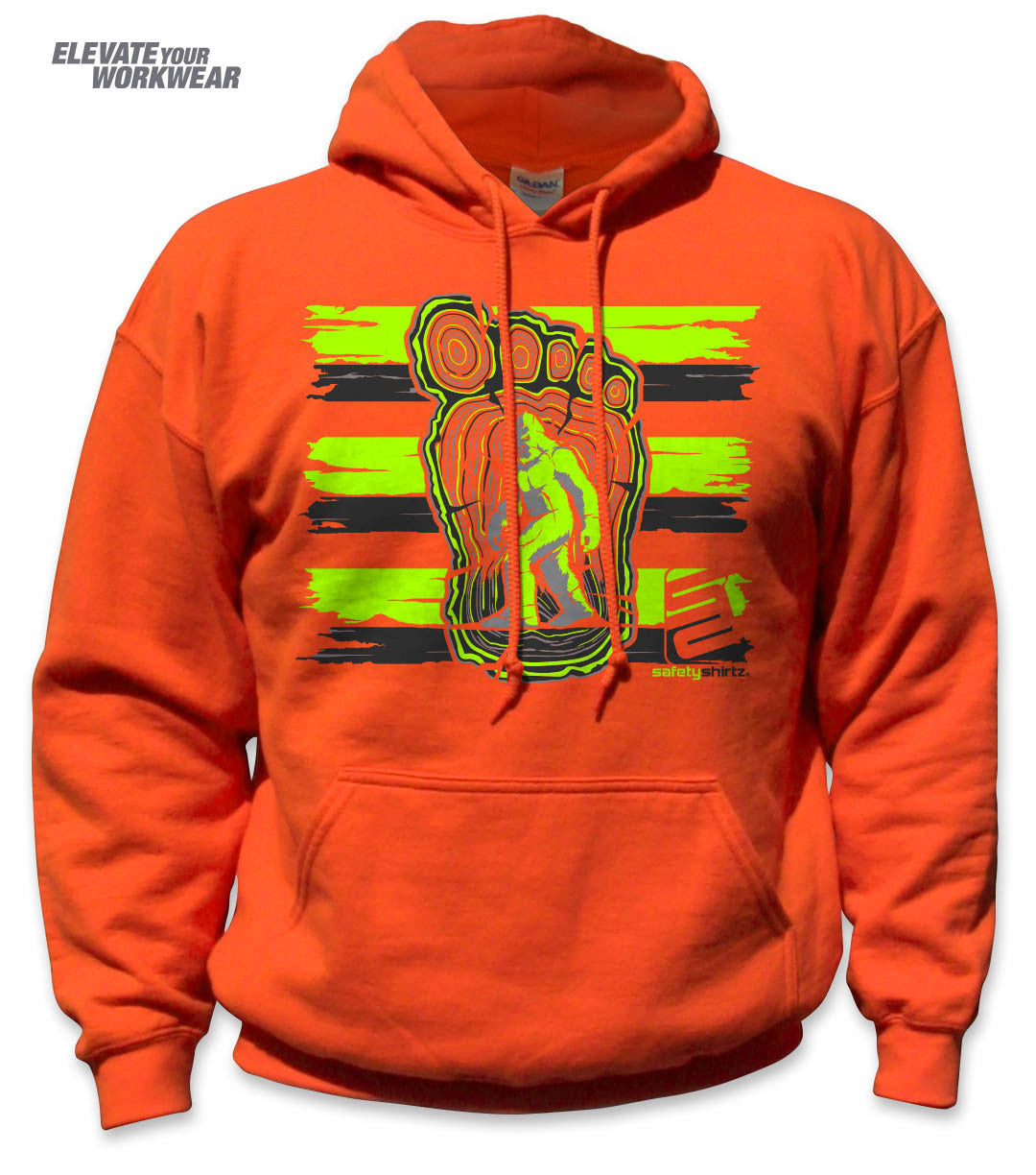 Bigfoot Hi-Vis Safety Stripe Hoodie - Neon Yellow/Reflective/Orange