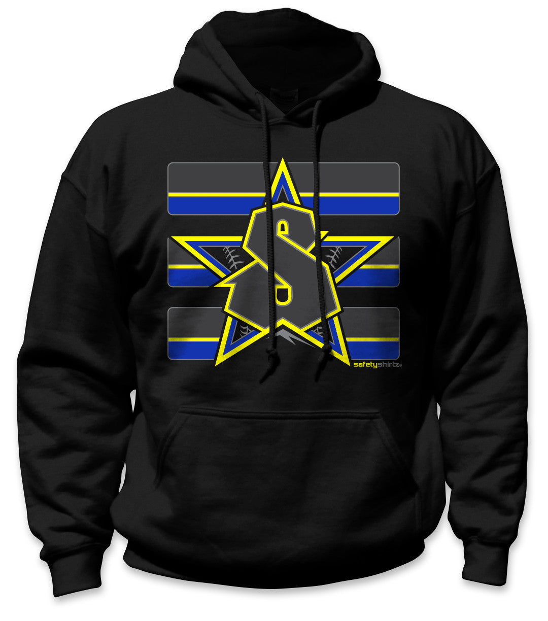 Classic Stealth Hi-Vis Safety Stripe Hoodie - Blue/Neon Yellow/Reflective/Gray/Black