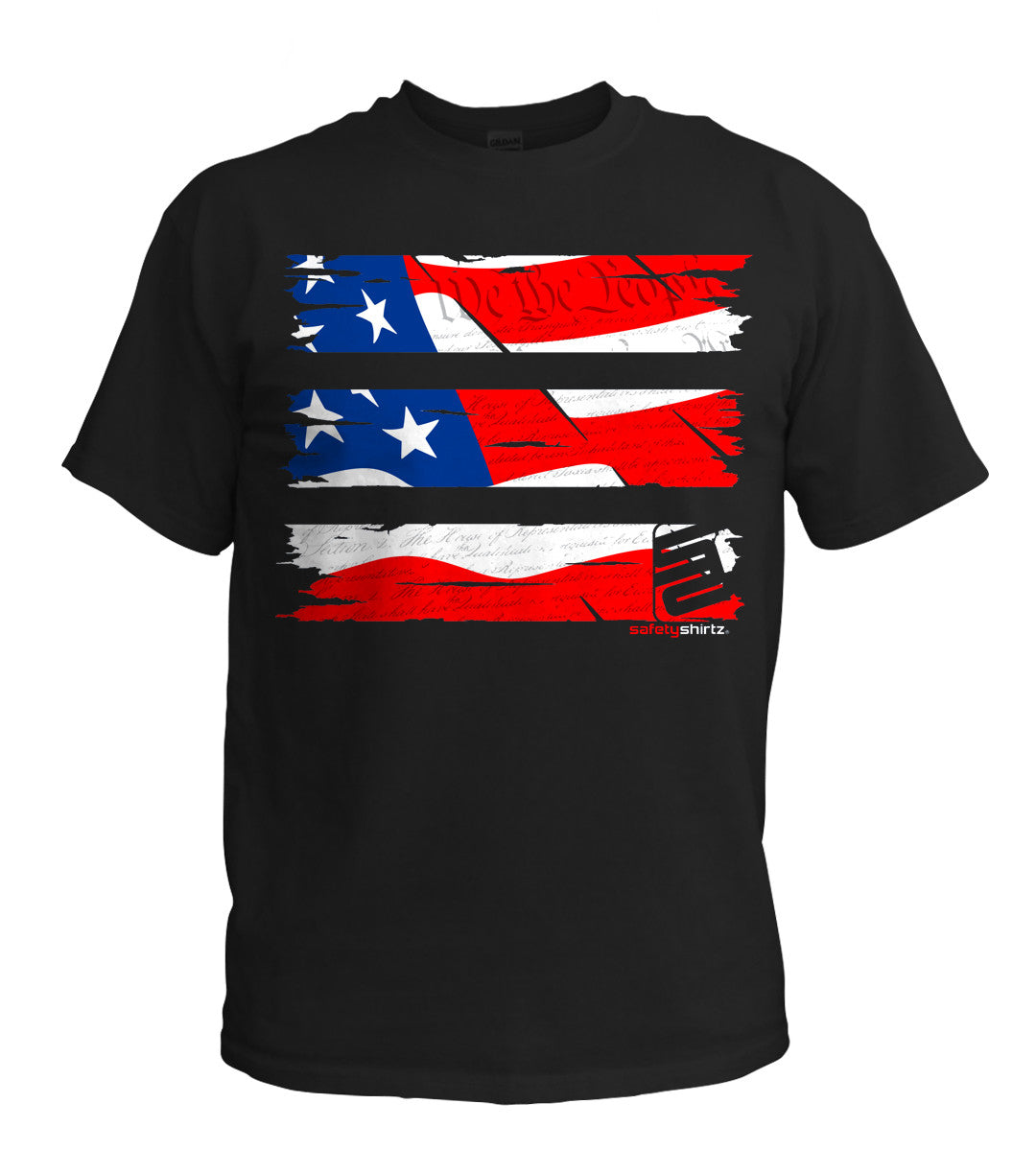 Old Glory Hi-Vis Safety Stripe Tee - Neon Red/White/Blue/Black