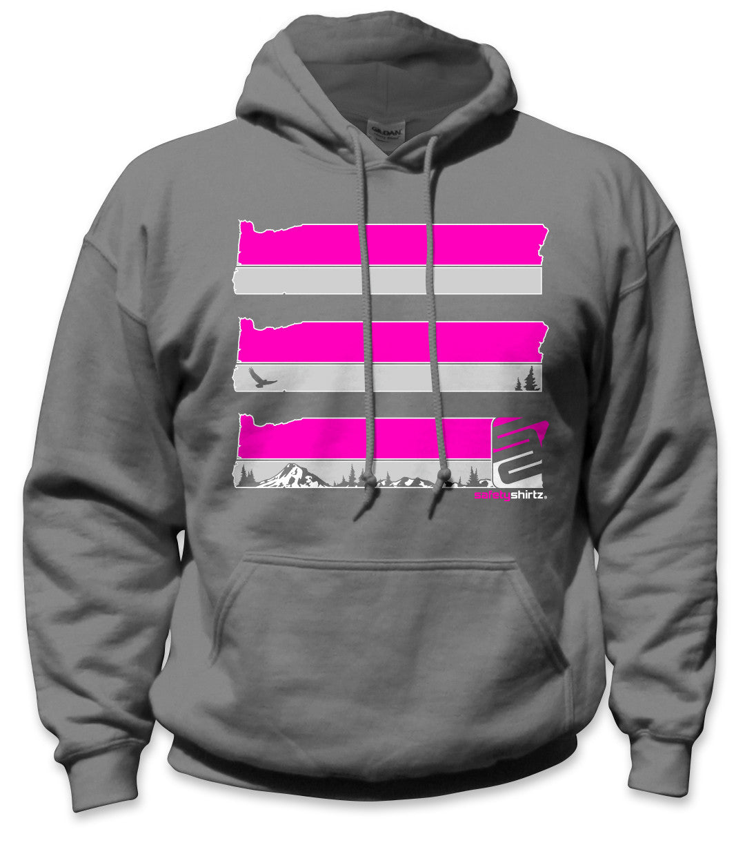 Oregon State Hi-Vis Safety Stripe Hoodie - Neon Pink/Gray/Charcoal
