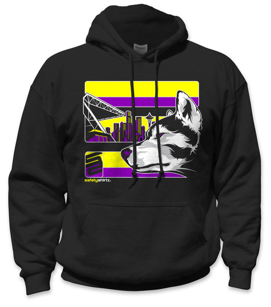 Purple Reign Hi-Vis Safety Stripe Hoodie - Neon Yellow/Purple/Black