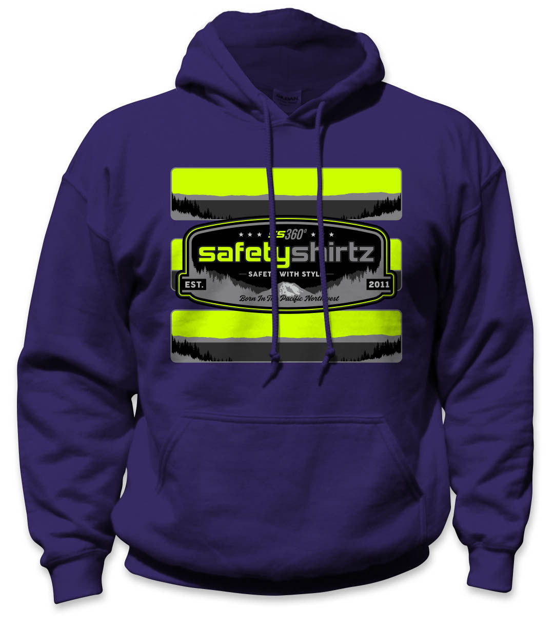SS Badge Hi-Vis Safety Stripe Hoodie - Neon Yellow/Black Reflective/Purple