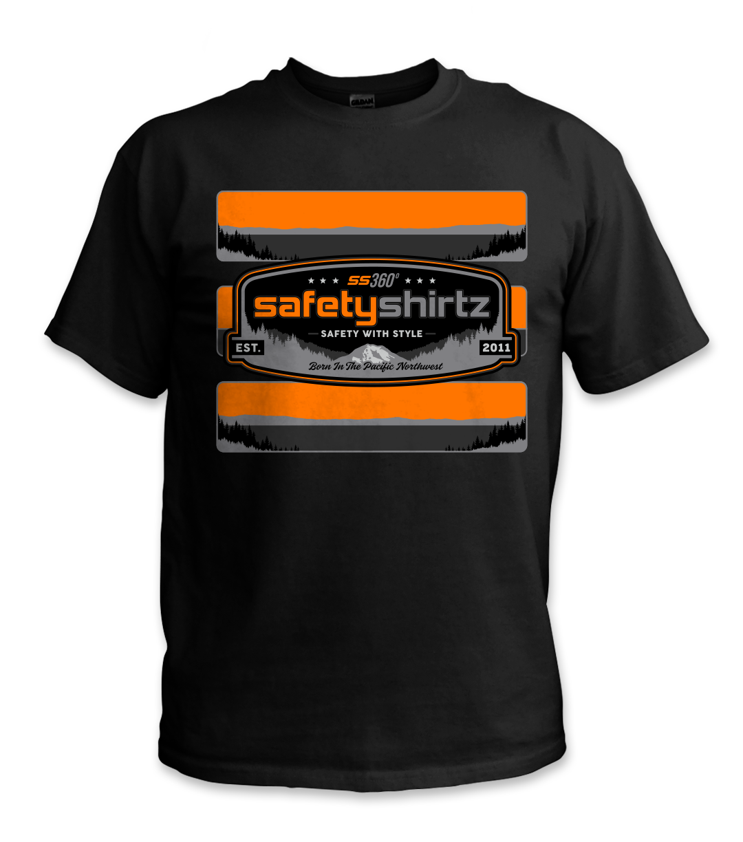 SS Badge Hi-Vis Safety Stripe Tee - Neon Orange/Black Reflective/Black