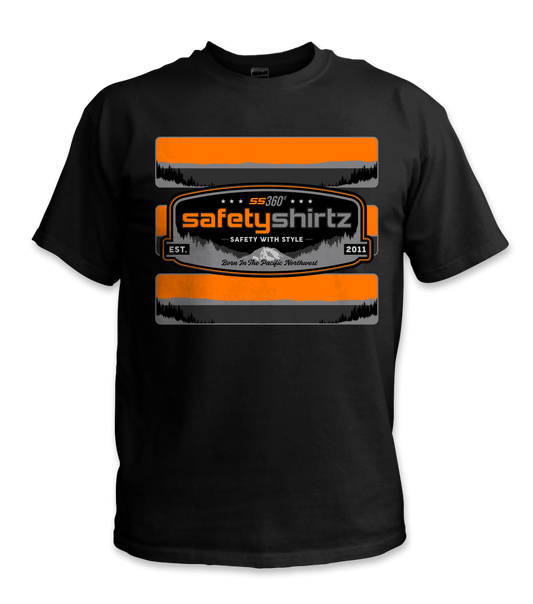 SS Badge Hi-Vis Safety Stripe Tee - Neon Orange/Black Reflective/Black