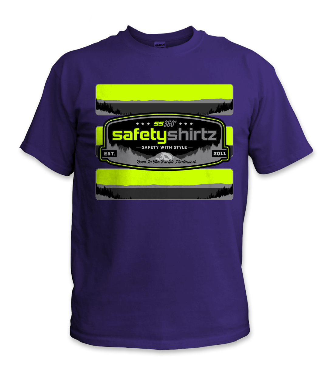 SS Badge Hi-Vis Safety Stripe Tee - Neon Yellow/Black Reflective/Purple
