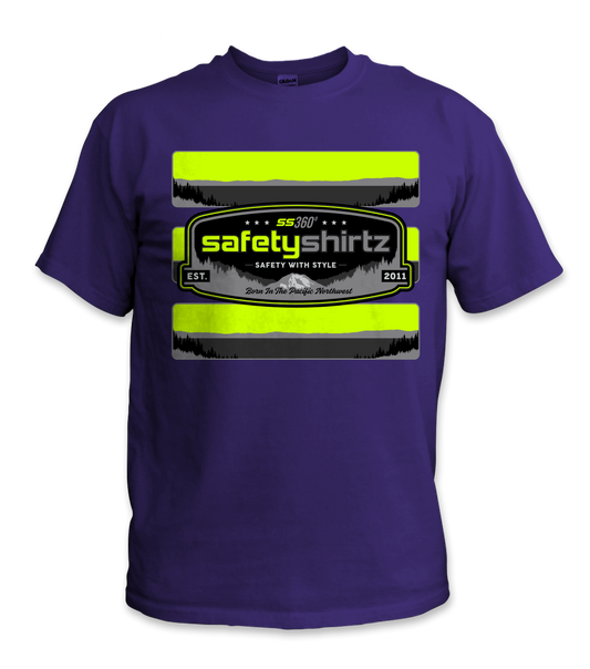 SS Badge Hi-Vis Safety Stripe Tee - Neon Yellow/Black Reflective/Purple