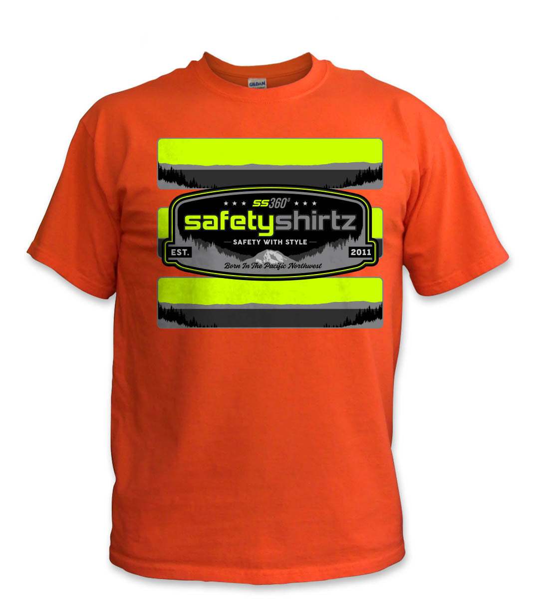 SS Badge Hi-Vis Safety Stripe Tee - Neon Yellow/Black Reflective/Orange