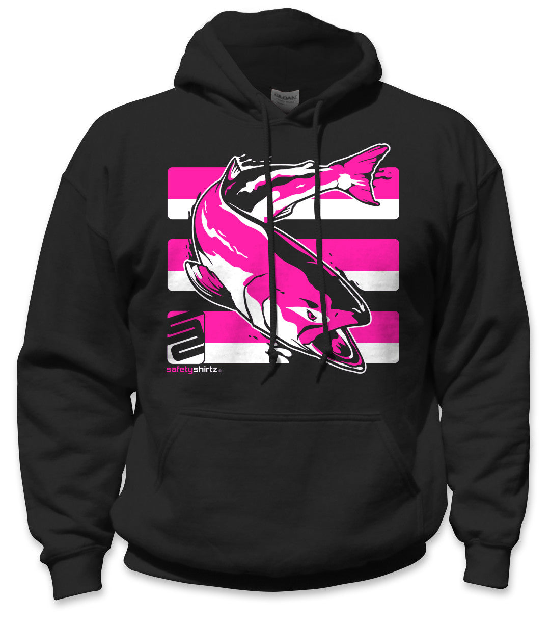 Salmon Hi-Vis Safety Stripe Hoodie - Neon Pink/Black