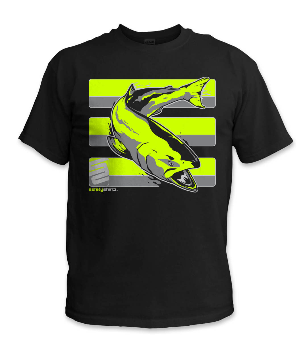 Salmon Hi-Vis Safety Stripe Tee - Neon Yellow/Gray/Black