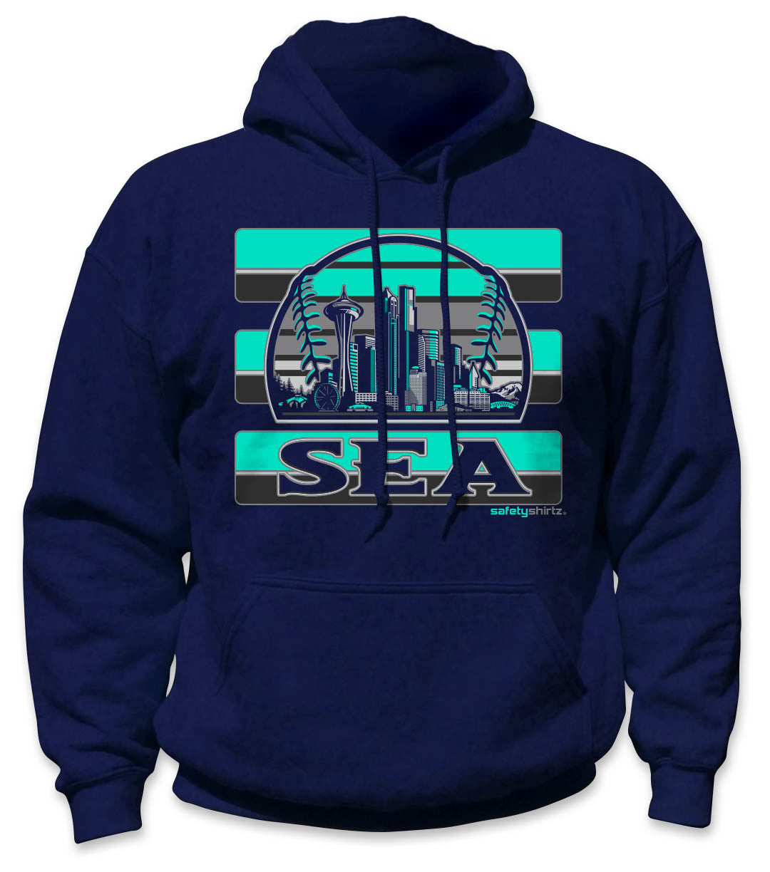 Seattle Rise Safety Hoodie - Turq/Gray/Reflective/Navy