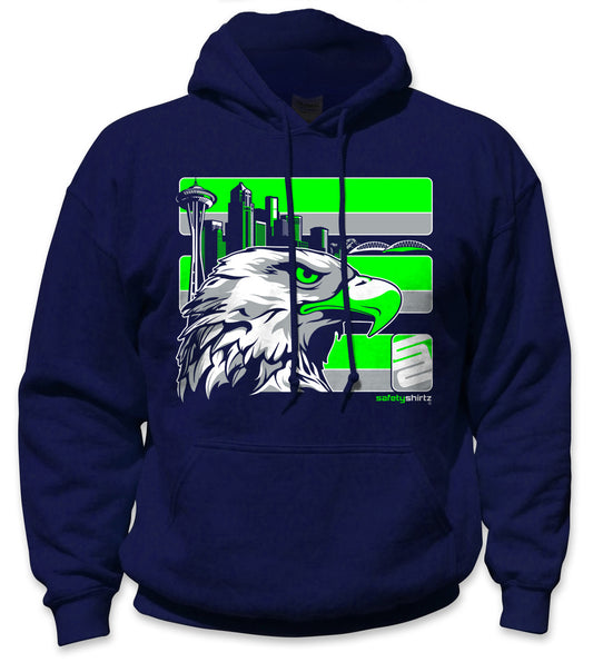 Seattle Hi-Vis Safety Stripe Hoodie - Neon Green/Gray/Navy Blue