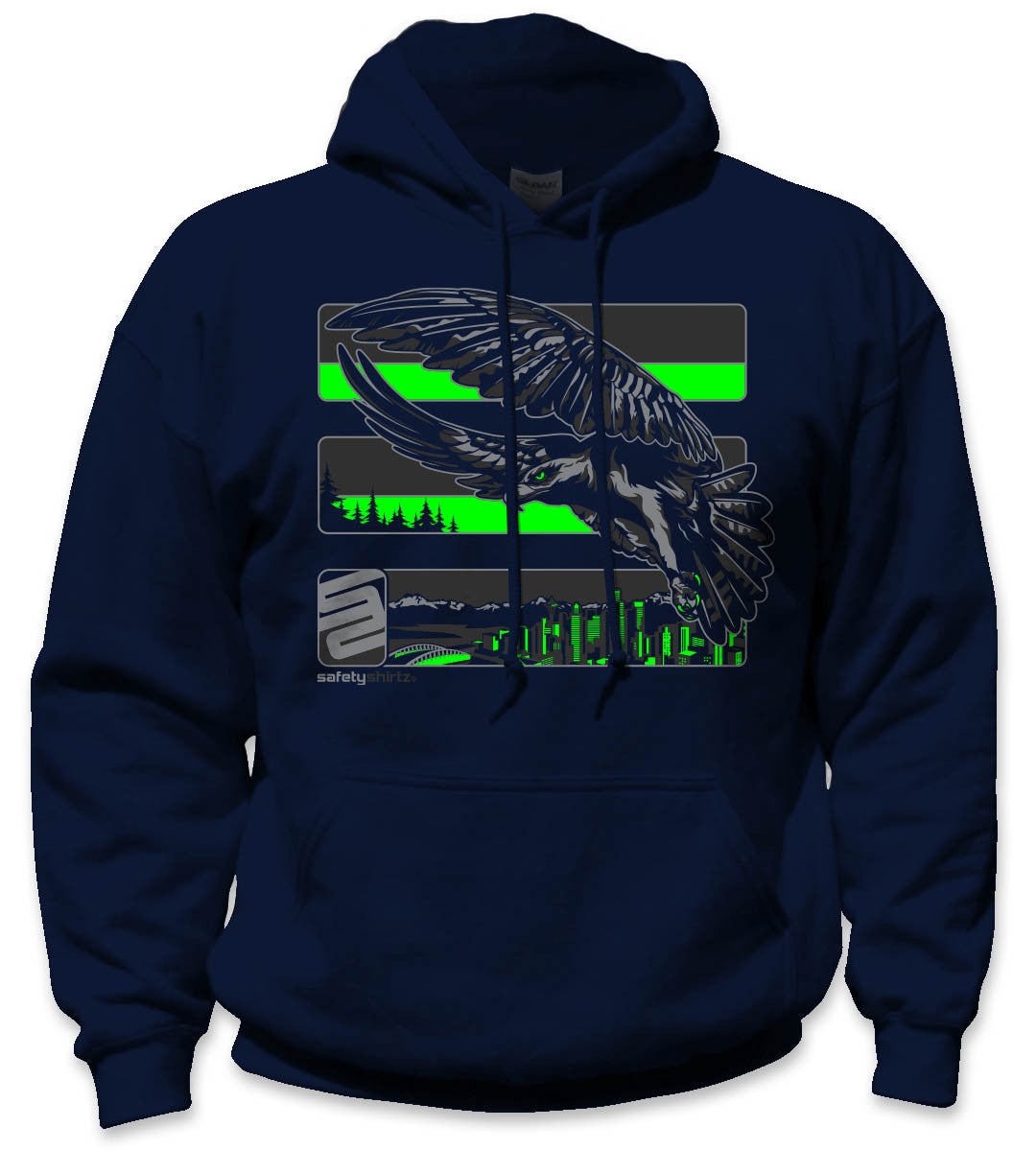 Seattle Reborn Stealth Hi-Vis Safety Stripe Hoodie - Neon Green/Reflective/Navy Blue