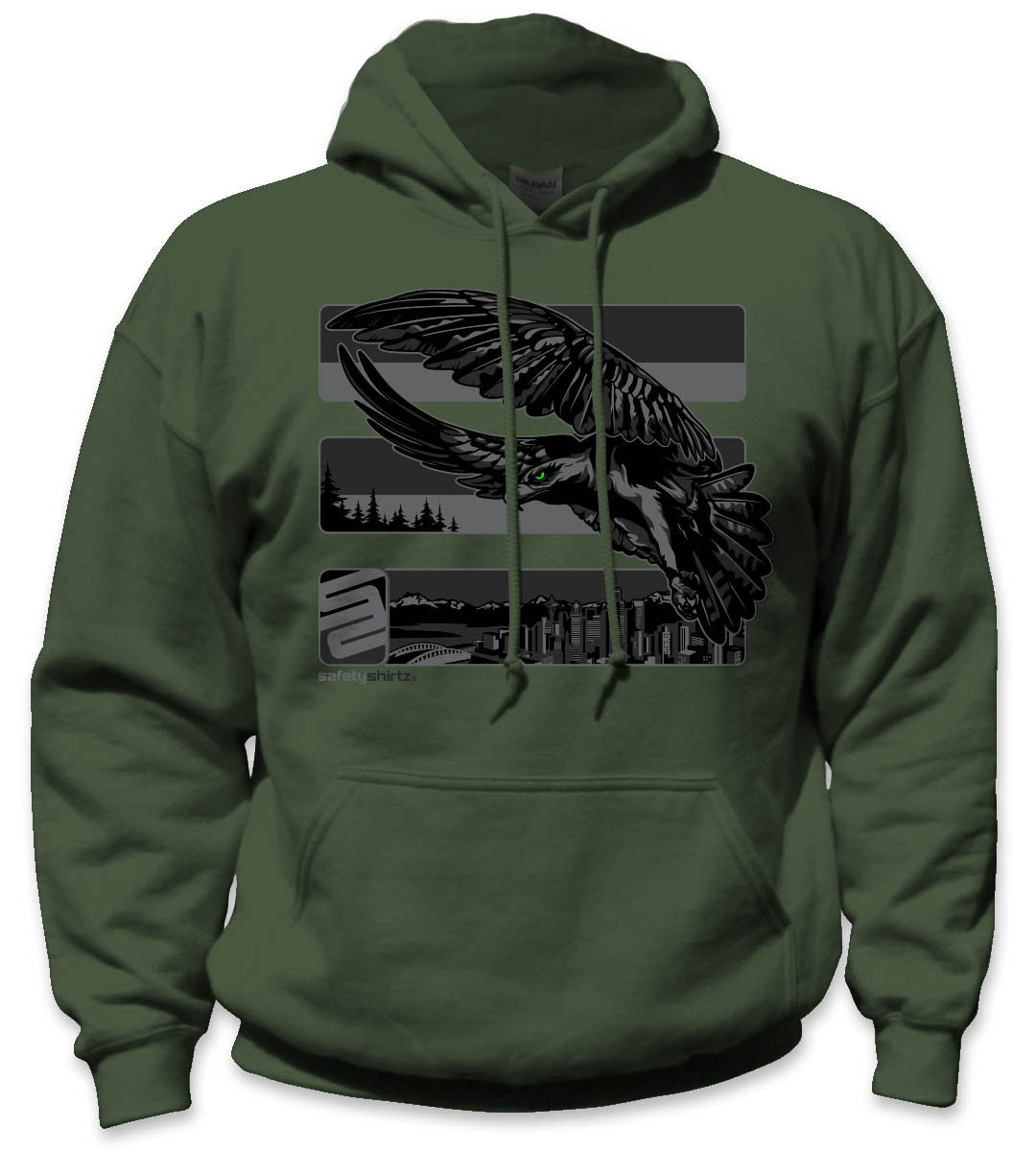 Seattle Reborn Stealth Safety Stripe Hoodie - Gray/Reflective/Military Green
