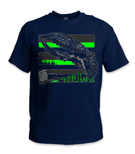 Seattle Reborn Stealth Hi-Vis Safety Stripe Tee - Neon Green/Reflective/Navy Blue