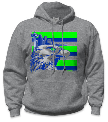 Throwback Seattle Hi-Vis Safety Stripe Hoodie - Neon Green/Bright Blue/Sport Gray