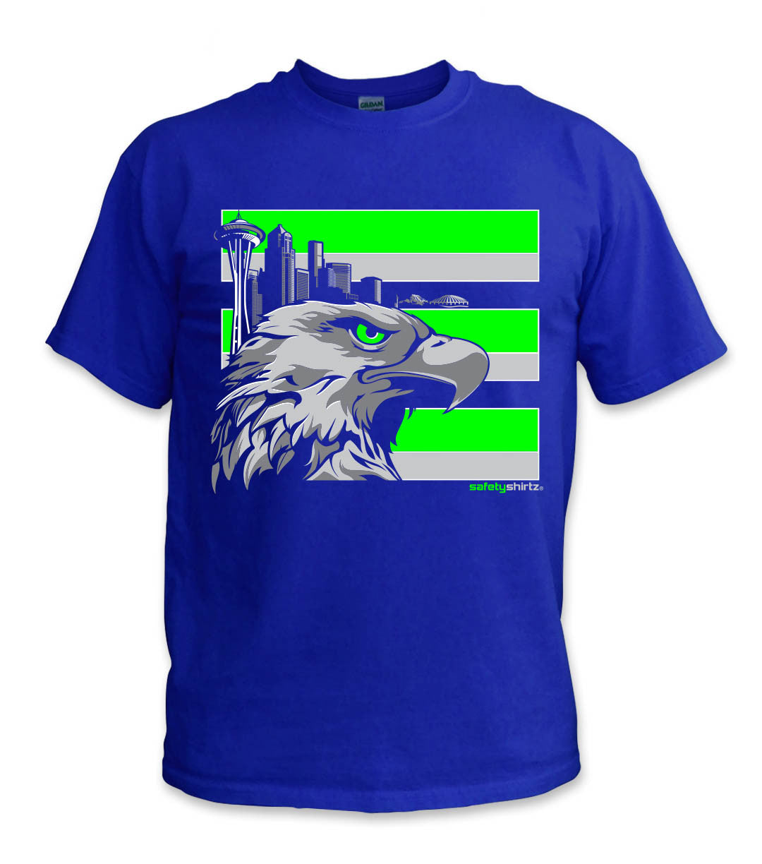 Throwback Seattle Hi-Vis Safety Stripe Shirt - Neon Green/Gray/Royal Blue
