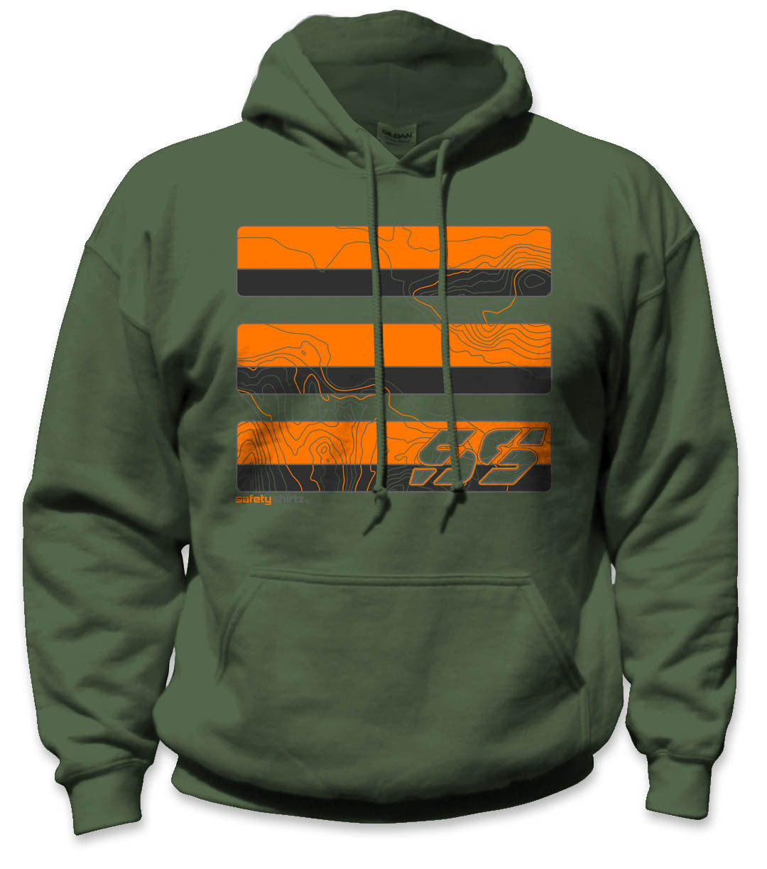Topo Hi-Vis Safety Stripe Hoodie - Neon Orange/Reflective/ Military Green