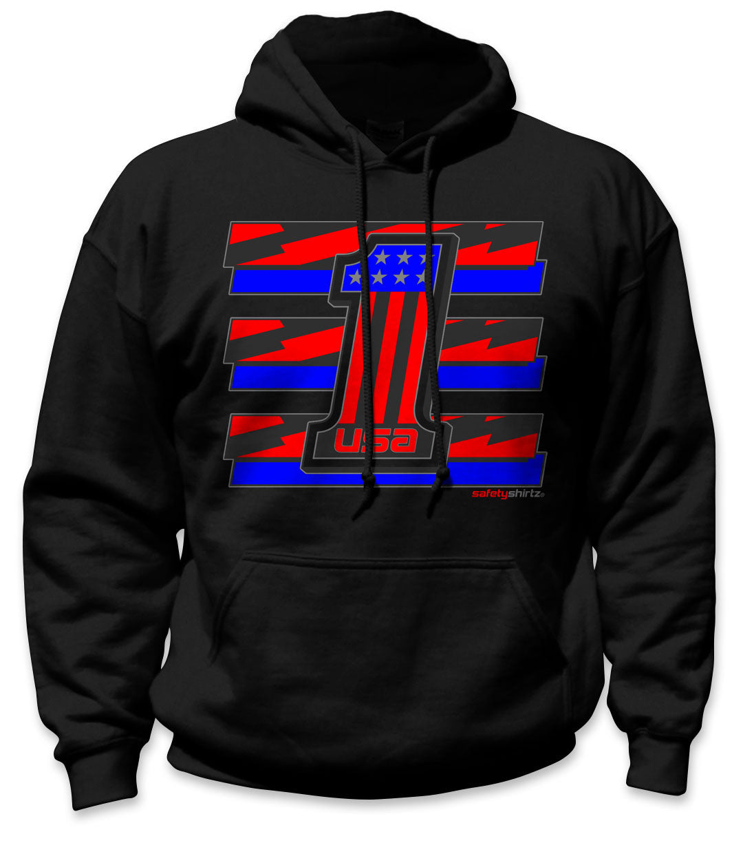 USA 1 Hi-Vis Safety Stripe Hoodie - Neon Red/Bright Blue/Black Reflective/Black