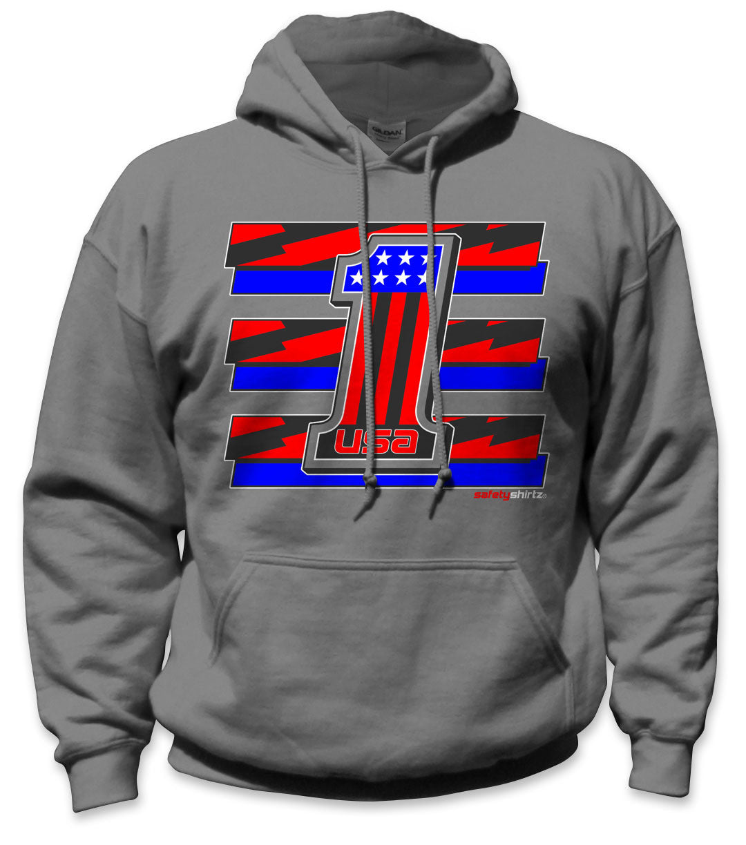 USA 1 Hi-Vis Safety Stripe Hoodie - Neon Red/Bright Blue/Black Reflective/Charcoal Gray